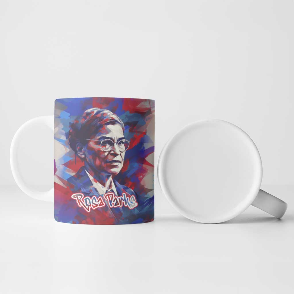 Rosa Parks Ceramic Mug Red Blue Abstract Art Portrait Sitting Down to Stand Up Quote Civil Rights Tribute - Wonder Print Shop