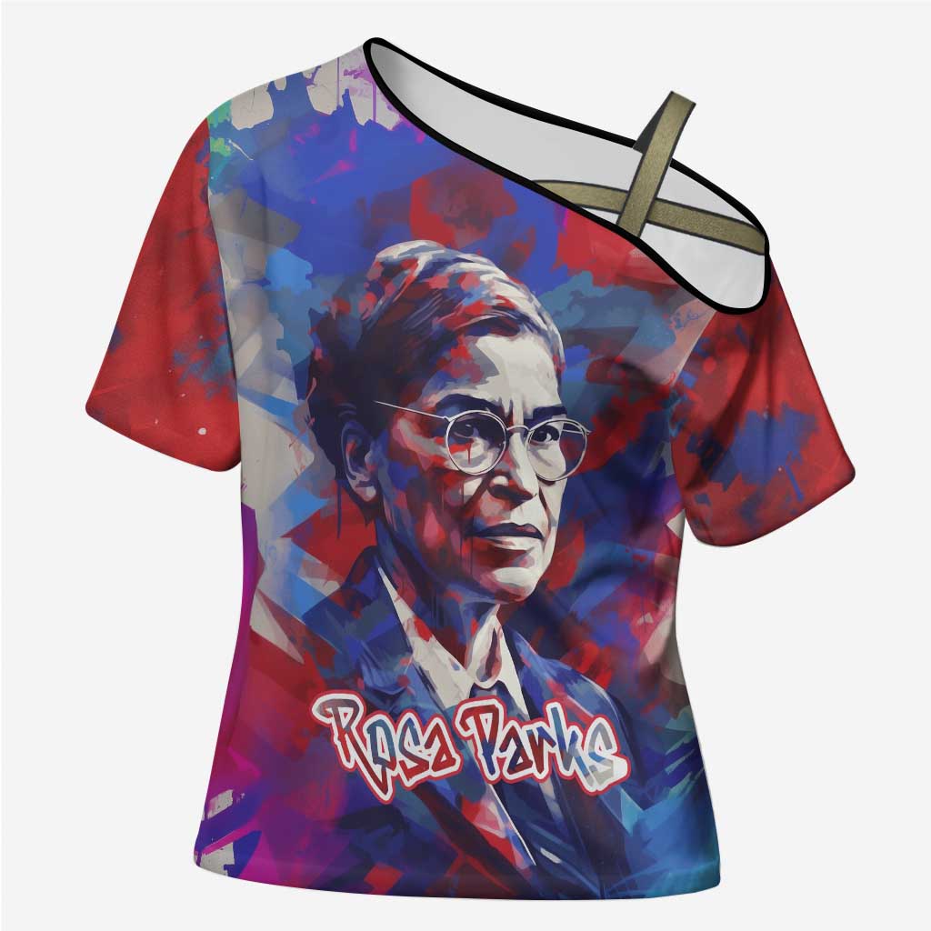 Rosa Parks Cross Shoulder Shirt Red Blue Abstract Art Portrait Sitting Down to Stand Up Quote Civil Rights Tribute - Wonder Print Shop