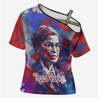 Rosa Parks Cross Shoulder Shirt Red Blue Abstract Art Portrait Sitting Down to Stand Up Quote Civil Rights Tribute - Wonder Print Shop