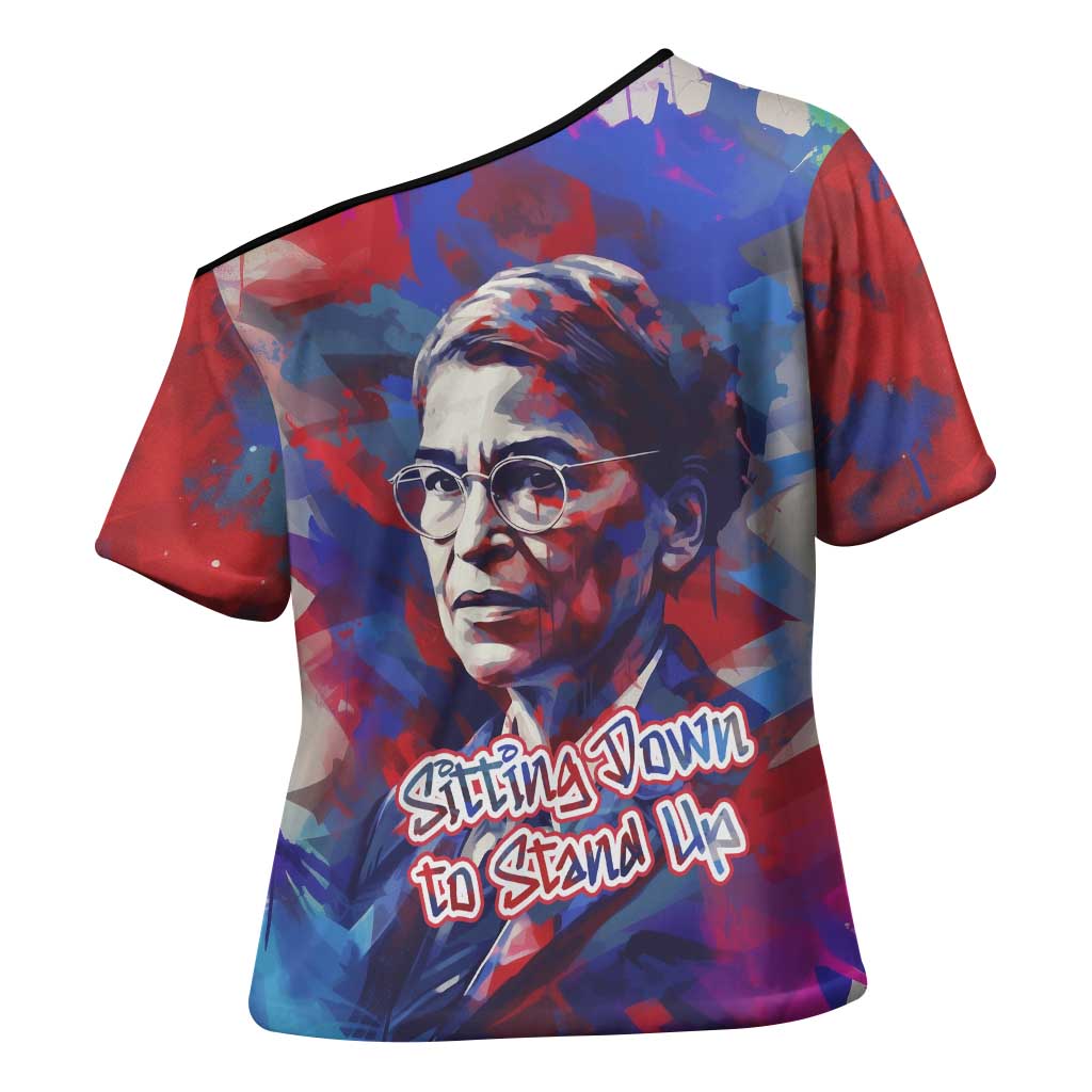 Rosa Parks Cross Shoulder Shirt Red Blue Abstract Art Portrait Sitting Down to Stand Up Quote Civil Rights Tribute - Wonder Print Shop