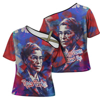 Rosa Parks Cross Shoulder Shirt Red Blue Abstract Art Portrait Sitting Down to Stand Up Quote Civil Rights Tribute - Wonder Print Shop