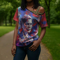 Rosa Parks Cross Shoulder Shirt Red Blue Abstract Art Portrait Sitting Down to Stand Up Quote Civil Rights Tribute - Wonder Print Shop