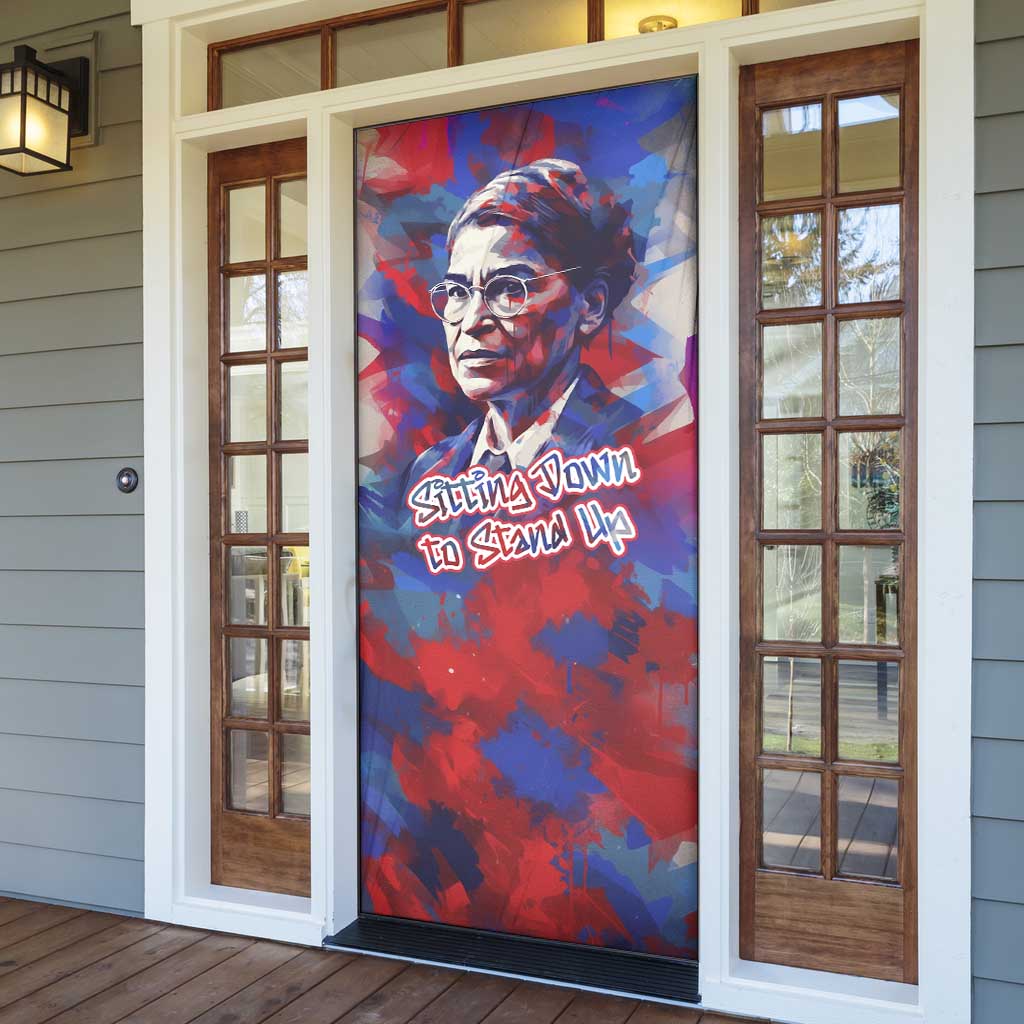 Rosa Parks Door Cover Red Blue Abstract Art Portrait Sitting Down to Stand Up Quote Civil Rights Tribute - Wonder Print Shop