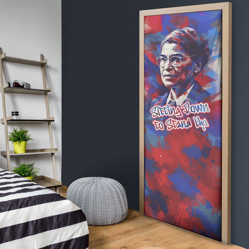 Rosa Parks Door Cover Red Blue Abstract Art Portrait Sitting Down to Stand Up Quote Civil Rights Tribute - Wonder Print Shop
