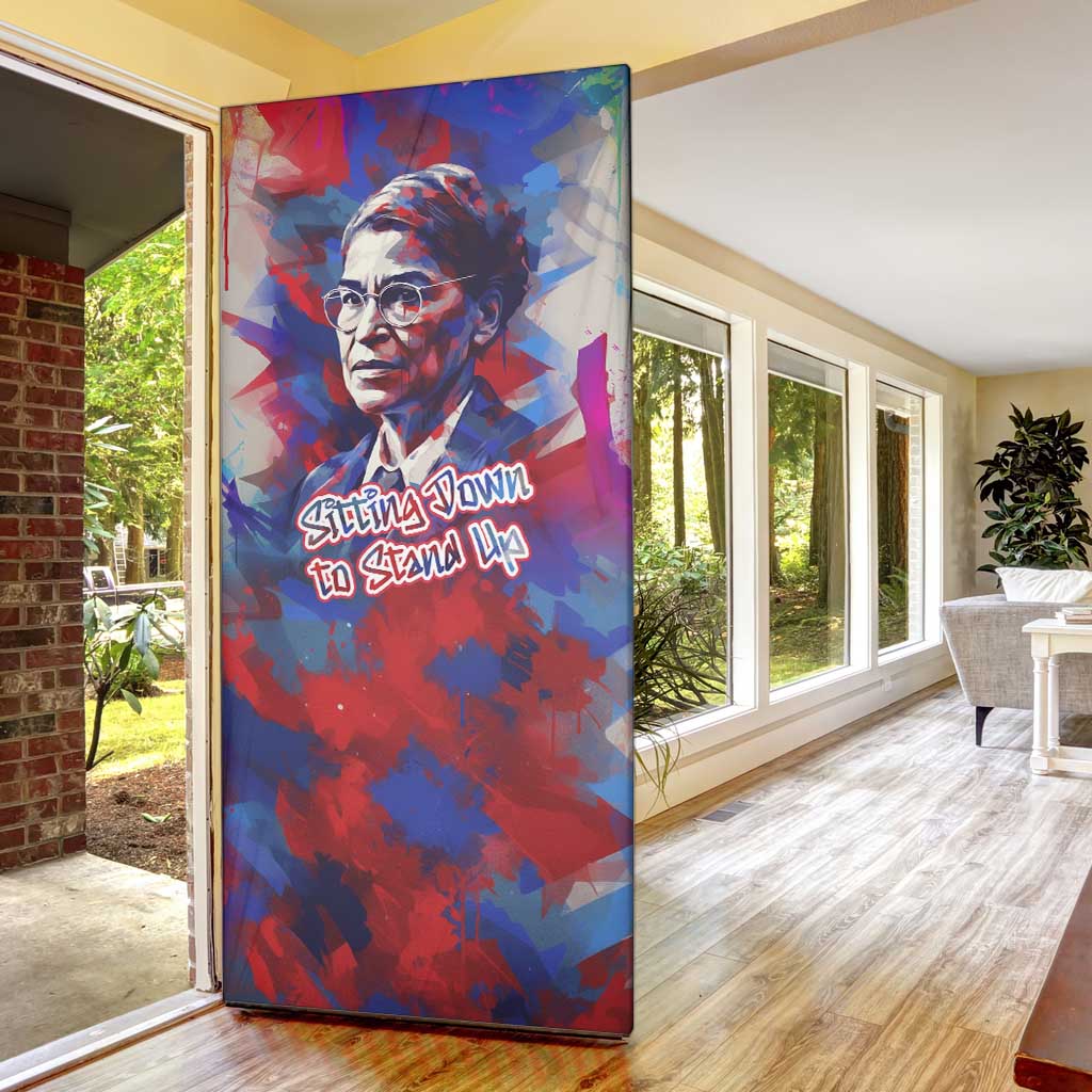 Rosa Parks Door Cover Red Blue Abstract Art Portrait Sitting Down to Stand Up Quote Civil Rights Tribute - Wonder Print Shop