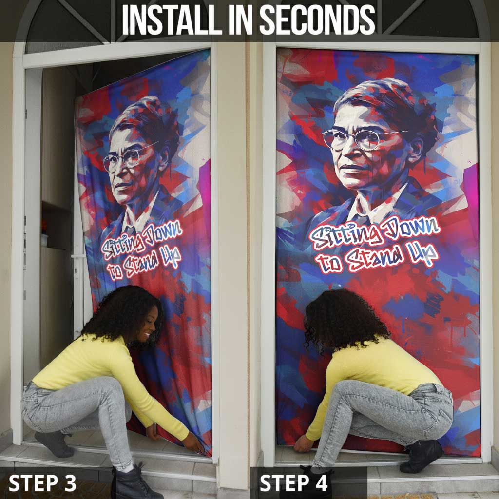 Rosa Parks Door Cover Red Blue Abstract Art Portrait Sitting Down to Stand Up Quote Civil Rights Tribute - Wonder Print Shop