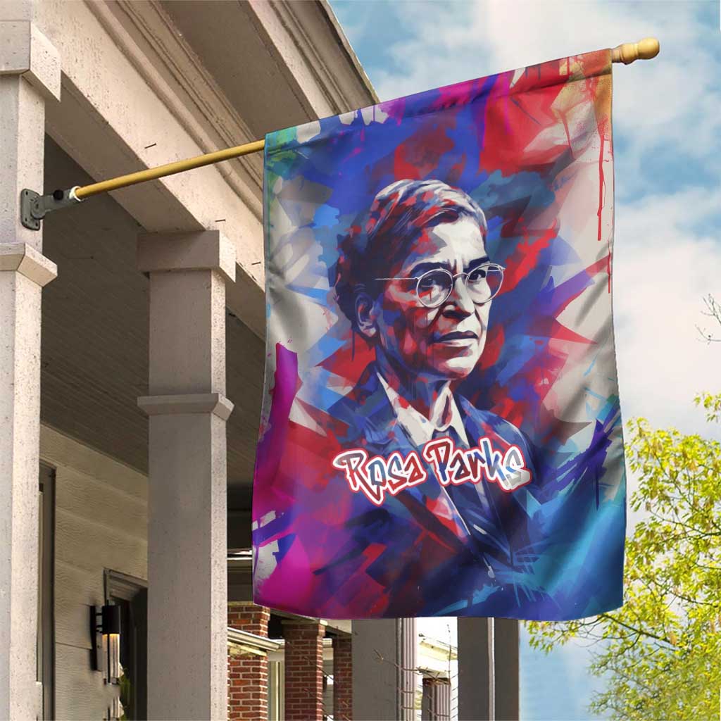 Rosa Parks Garden Flag Red Blue Abstract Art Portrait Sitting Down to Stand Up Quote Civil Rights Tribute - Wonder Print Shop