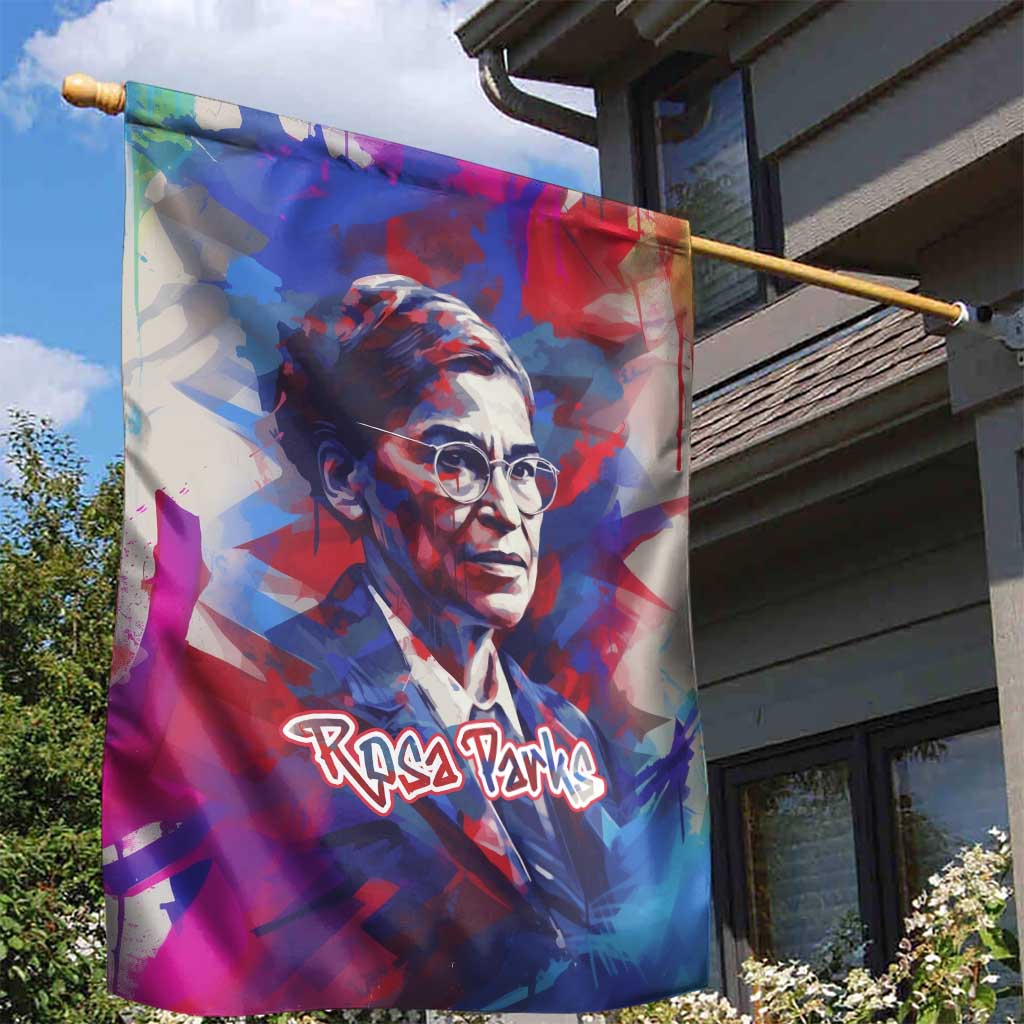 Rosa Parks Garden Flag Red Blue Abstract Art Portrait Sitting Down to Stand Up Quote Civil Rights Tribute - Wonder Print Shop