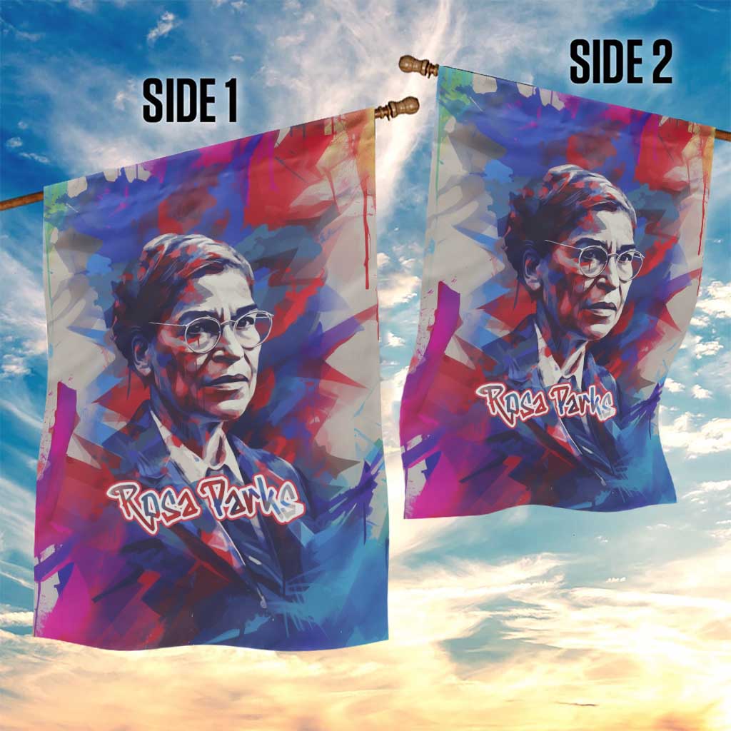 Rosa Parks Garden Flag Red Blue Abstract Art Portrait Sitting Down to Stand Up Quote Civil Rights Tribute - Wonder Print Shop