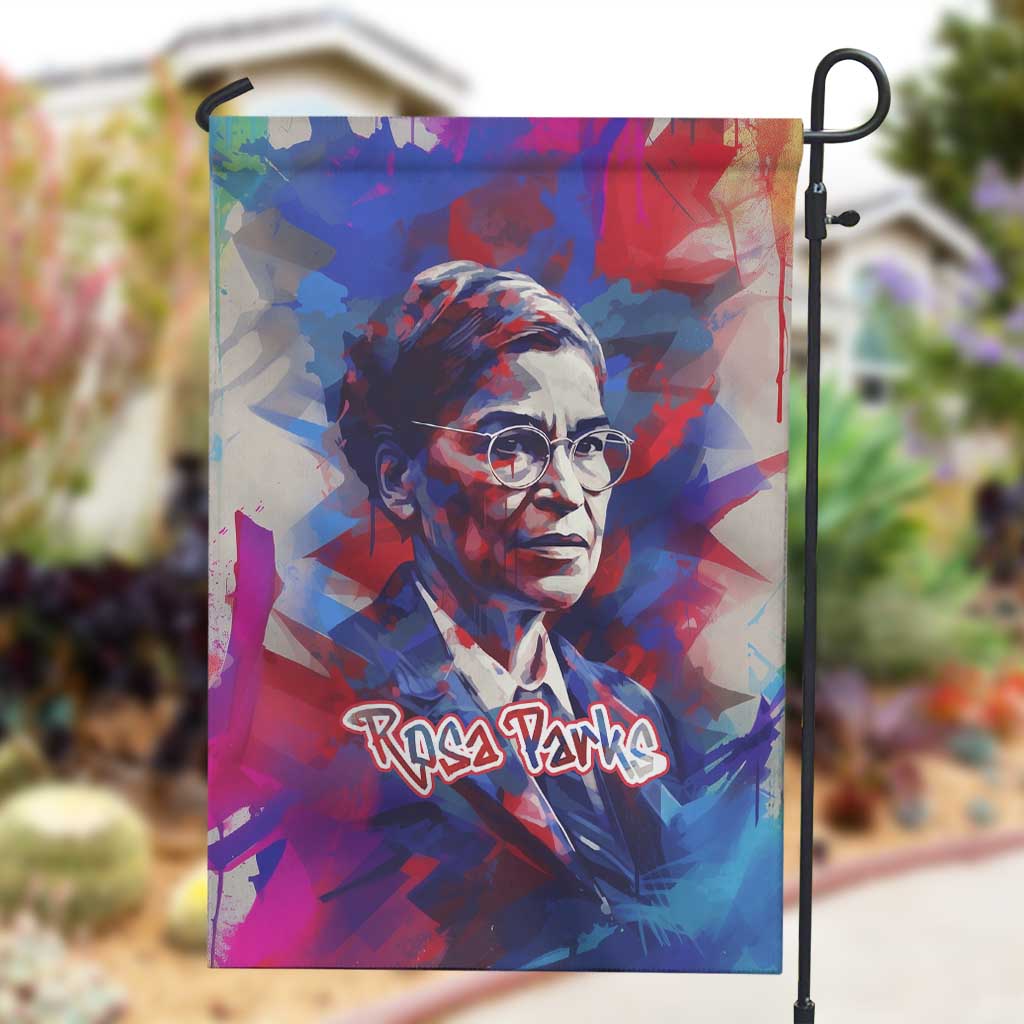 Rosa Parks Garden Flag Red Blue Abstract Art Portrait Sitting Down to Stand Up Quote Civil Rights Tribute - Wonder Print Shop