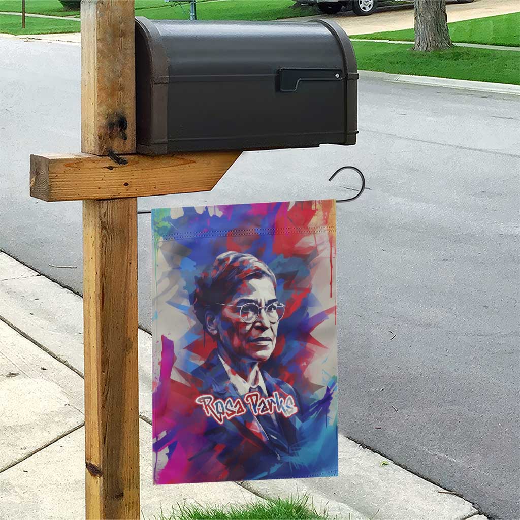 Rosa Parks Garden Flag Red Blue Abstract Art Portrait Sitting Down to Stand Up Quote Civil Rights Tribute - Wonder Print Shop