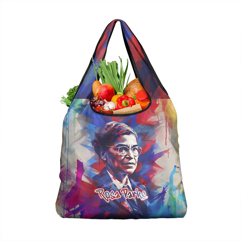 Rosa Parks Grocery Bag Red Blue Abstract Art Portrait Sitting Down to Stand Up Quote Civil Rights Tribute - Wonder Print Shop