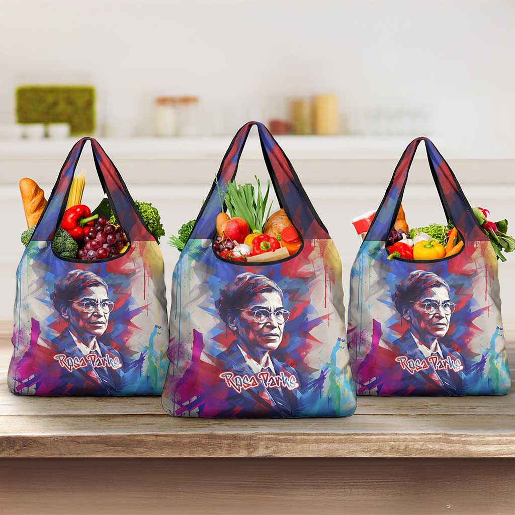 Rosa Parks Grocery Bag Red Blue Abstract Art Portrait Sitting Down to Stand Up Quote Civil Rights Tribute - Wonder Print Shop