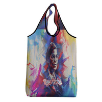 Rosa Parks Grocery Bag Red Blue Abstract Art Portrait Sitting Down to Stand Up Quote Civil Rights Tribute - Wonder Print Shop