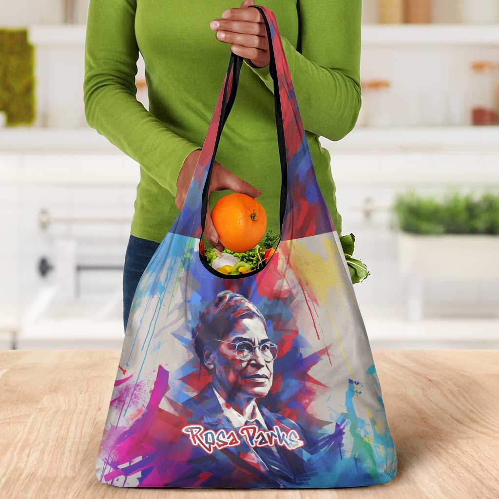 Rosa Parks Grocery Bag Red Blue Abstract Art Portrait Sitting Down to Stand Up Quote Civil Rights Tribute - Wonder Print Shop