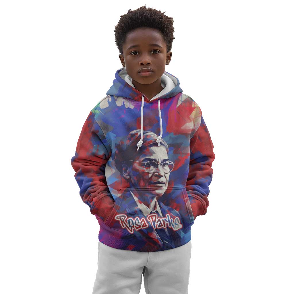 Rosa Parks Kid Hoodie Red Blue Abstract Art Portrait Sitting Down to Stand Up Quote Civil Rights Tribute - Wonder Print Shop