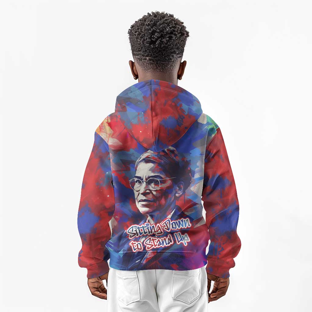 Rosa Parks Kid Hoodie Red Blue Abstract Art Portrait Sitting Down to Stand Up Quote Civil Rights Tribute - Wonder Print Shop