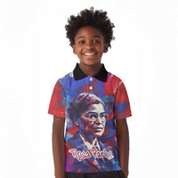 Rosa Parks Kid Polo Shirt Red Blue Abstract Art Portrait Sitting Down to Stand Up Quote Civil Rights Tribute TS04
