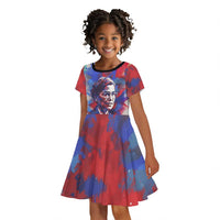 Rosa Parks Kid Short Sleeve Dress Red Blue Abstract Art Portrait Sitting Down to Stand Up Quote Civil Rights Tribute TS04