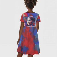 Rosa Parks Kid Short Sleeve Dress Red Blue Abstract Art Portrait Sitting Down to Stand Up Quote Civil Rights Tribute TS04