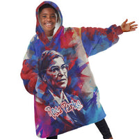Rosa Parks Kid Wearable Blanket Hoodie Red Blue Abstract Art Portrait Sitting Down to Stand Up Quote Civil Rights Tribute - Wonder Print Shop