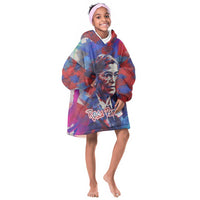 Rosa Parks Kid Wearable Blanket Hoodie Red Blue Abstract Art Portrait Sitting Down to Stand Up Quote Civil Rights Tribute - Wonder Print Shop