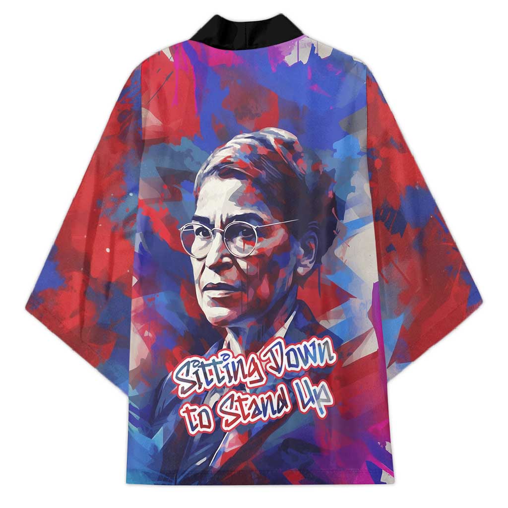 Rosa Parks Kimono Red Blue Abstract Art Portrait Sitting Down to Stand Up Quote Civil Rights Tribute - Wonder Print Shop