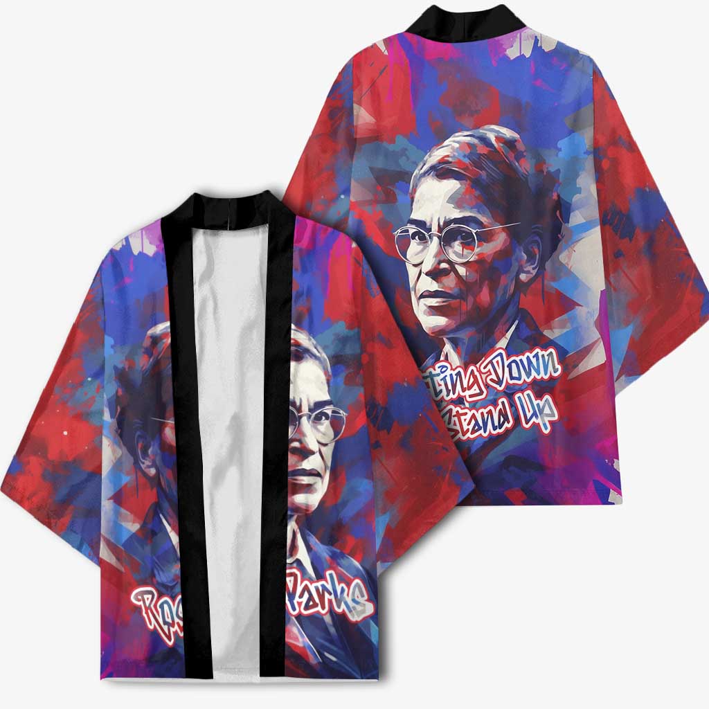 Rosa Parks Kimono Red Blue Abstract Art Portrait Sitting Down to Stand Up Quote Civil Rights Tribute - Wonder Print Shop