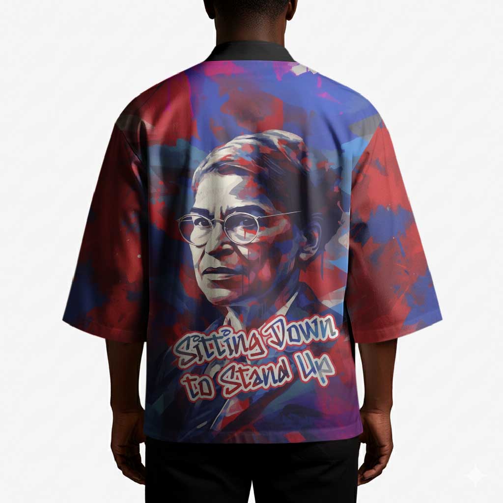 Rosa Parks Kimono Red Blue Abstract Art Portrait Sitting Down to Stand Up Quote Civil Rights Tribute - Wonder Print Shop