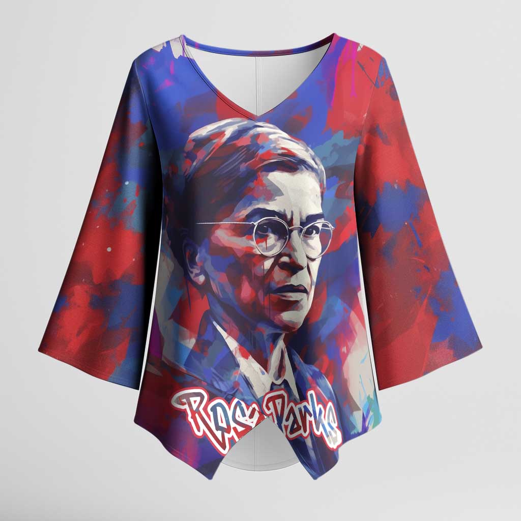 Rosa Parks Kimono Sleeve Blouse Red Blue Abstract Art Portrait Sitting Down to Stand Up Quote Civil Rights Tribute - Wonder Print Shop