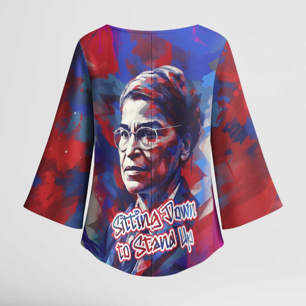 Rosa Parks Kimono Sleeve Blouse Red Blue Abstract Art Portrait Sitting Down to Stand Up Quote Civil Rights Tribute - Wonder Print Shop