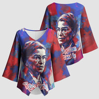 Rosa Parks Kimono Sleeve Blouse Red Blue Abstract Art Portrait Sitting Down to Stand Up Quote Civil Rights Tribute - Wonder Print Shop
