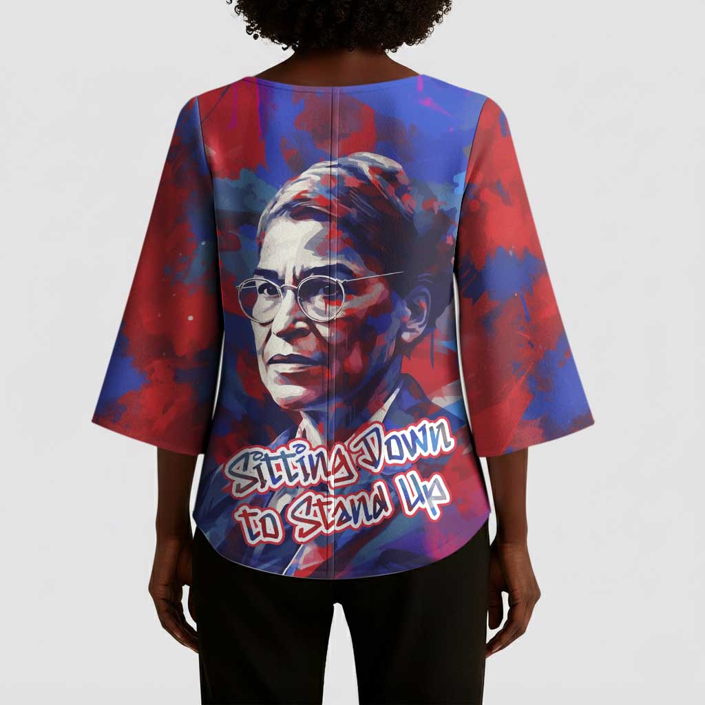 Rosa Parks Kimono Sleeve Blouse Red Blue Abstract Art Portrait Sitting Down to Stand Up Quote Civil Rights Tribute - Wonder Print Shop