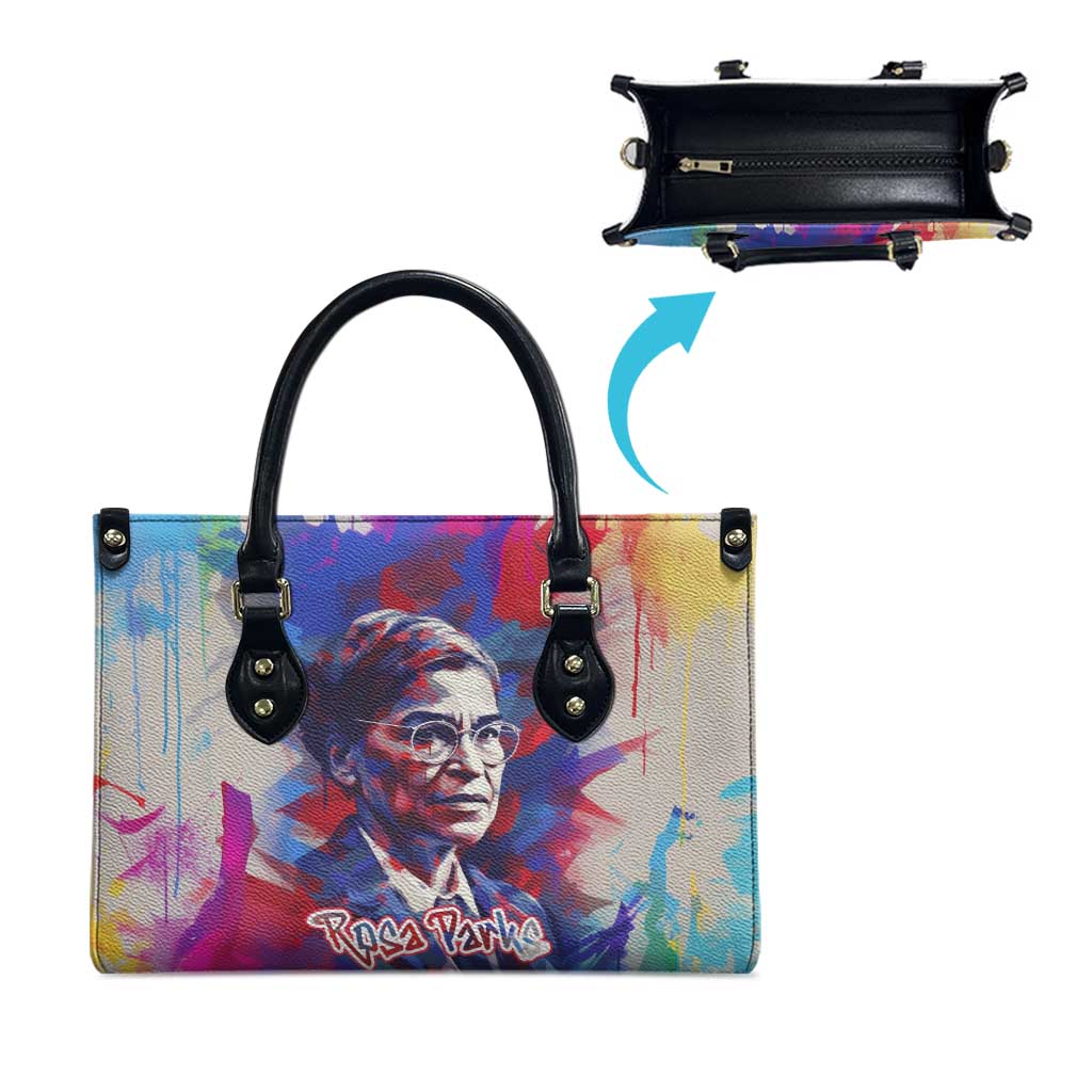 Rosa Parks Leather Bag Red Blue Abstract Art Portrait Sitting Down to Stand Up Quote Civil Rights Tribute - Wonder Print Shop
