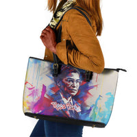 Rosa Parks Leather Tote Bag Red Blue Abstract Art Portrait Sitting Down to Stand Up Quote Civil Rights Tribute - Wonder Print Shop