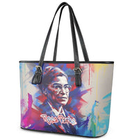 Rosa Parks Leather Tote Bag Red Blue Abstract Art Portrait Sitting Down to Stand Up Quote Civil Rights Tribute - Wonder Print Shop