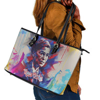 Rosa Parks Leather Tote Bag Red Blue Abstract Art Portrait Sitting Down to Stand Up Quote Civil Rights Tribute - Wonder Print Shop