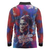 Rosa Parks Long Sleeve Polo Shirt Red Blue Abstract Art Portrait Sitting Down to Stand Up Quote Civil Rights Tribute - Wonder Print Shop