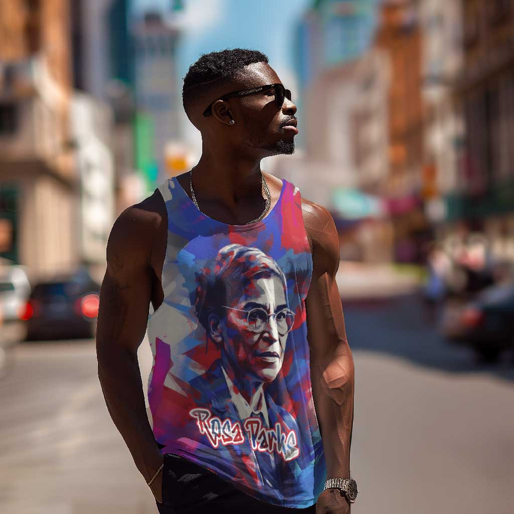 Rosa Parks Men Tank Top Red Blue Abstract Art Portrait Sitting Down to Stand Up Quote Civil Rights Tribute - Wonder Print Shop
