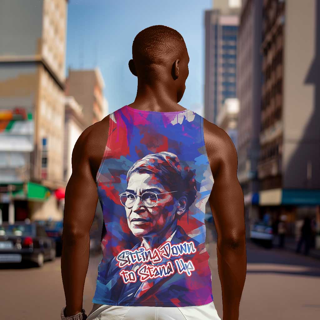 Rosa Parks Men Tank Top Red Blue Abstract Art Portrait Sitting Down to Stand Up Quote Civil Rights Tribute - Wonder Print Shop