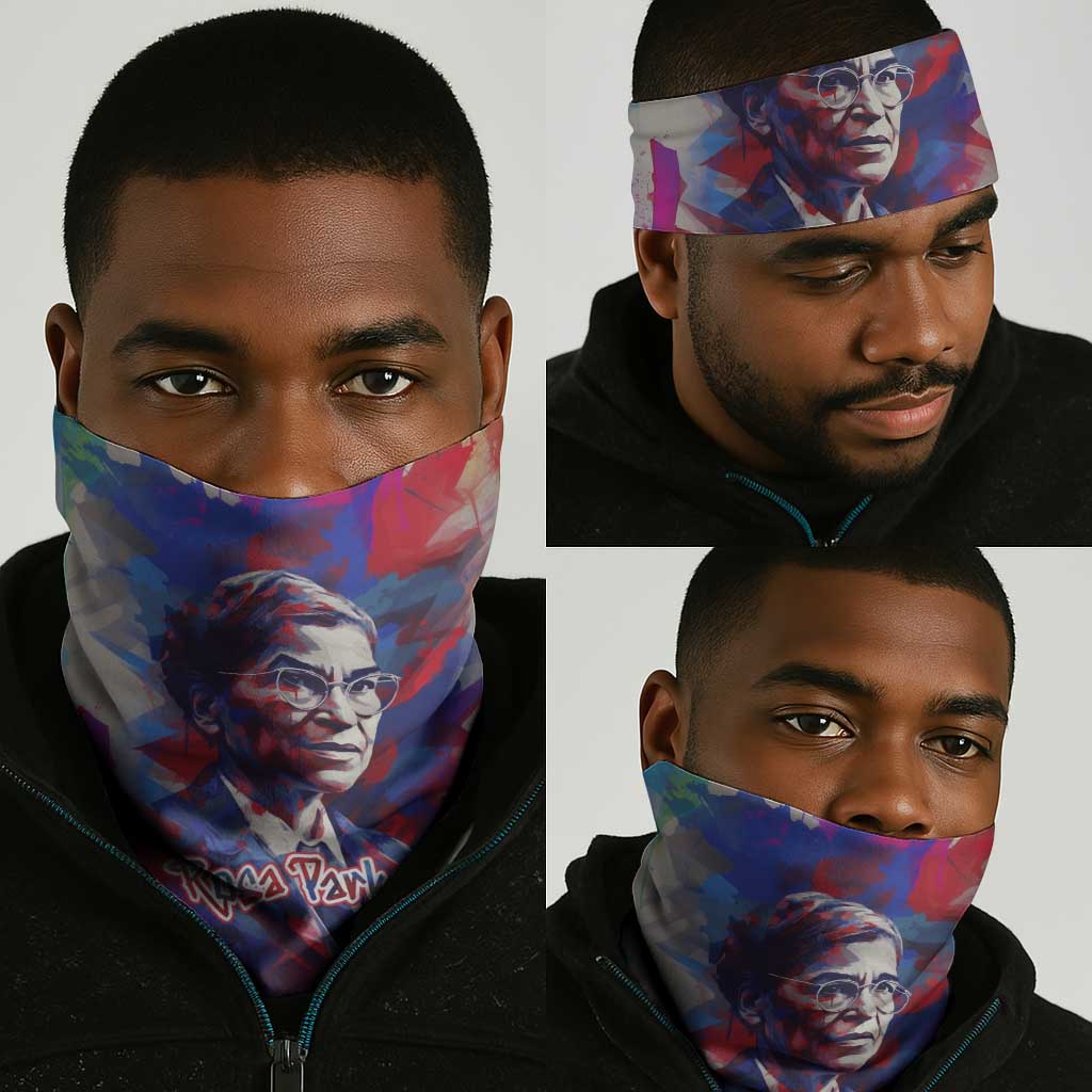 Rosa Parks Neck Gaiter Red Blue Abstract Art Portrait Sitting Down to Stand Up Quote Civil Rights Tribute - Wonder Print Shop