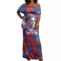 Rosa Parks Off Shoulder Maxi Dress Red Blue Abstract Art Portrait Sitting Down to Stand Up Quote Civil Rights Tribute - Wonder Print Shop