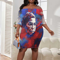 Rosa Parks Off Shoulder Short Dress Red Blue Abstract Art Portrait Sitting Down to Stand Up Quote Civil Rights Tribute - Wonder Print Shop