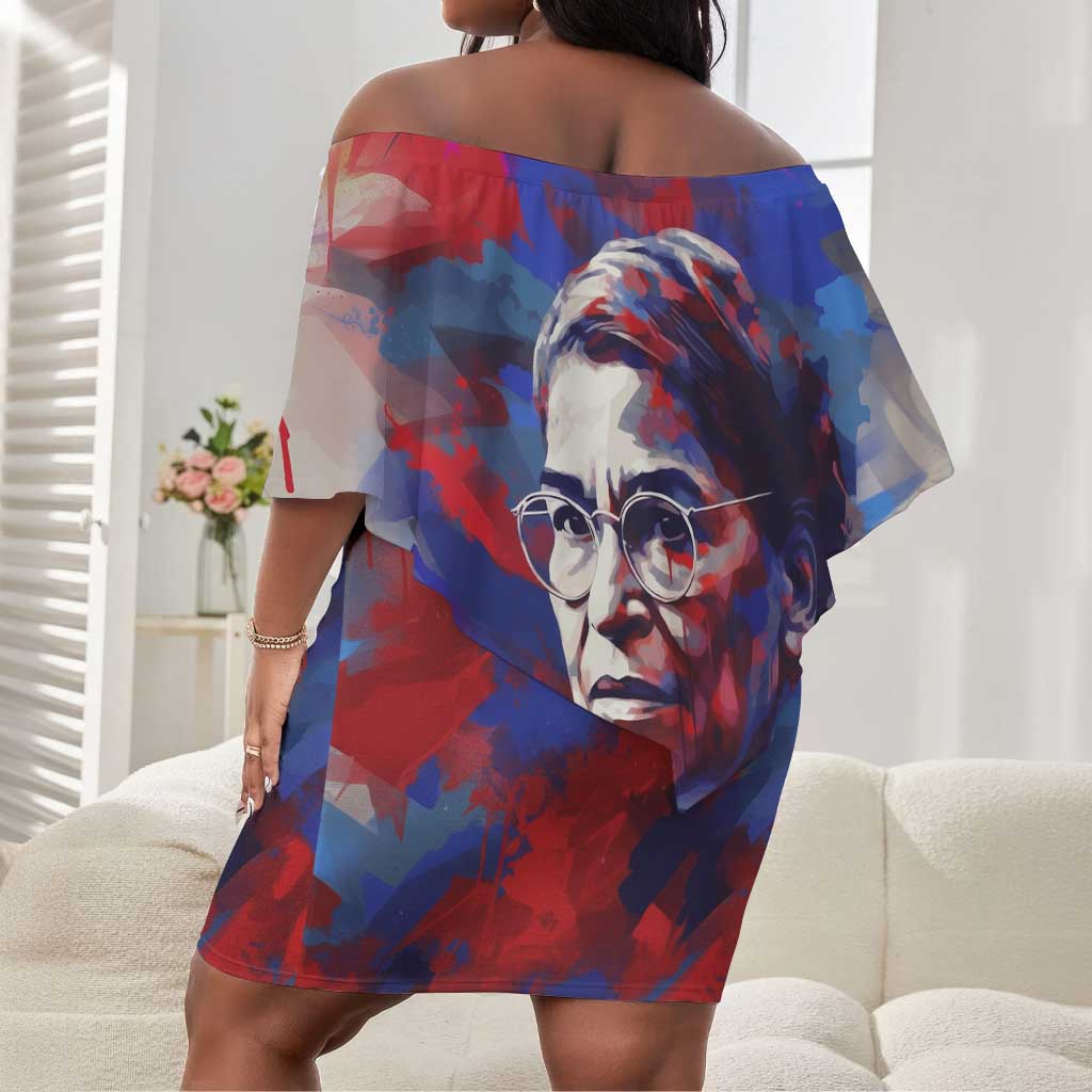Rosa Parks Off Shoulder Short Dress Red Blue Abstract Art Portrait Sitting Down to Stand Up Quote Civil Rights Tribute - Wonder Print Shop