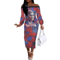 Rosa Parks Off The Shoulder Long Sleeve Dress Red Blue Abstract Art Portrait Sitting Down to Stand Up Quote Civil Rights Tribute - Wonder Print Shop