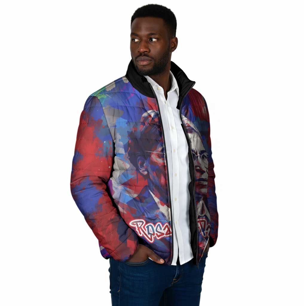 Rosa Parks Padded Jacket Red Blue Abstract Art Portrait Sitting Down to Stand Up Quote Civil Rights Tribute - Wonder Print Shop