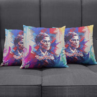 Rosa Parks Pillow Cover Red Blue Abstract Art Portrait Sitting Down to Stand Up Quote Civil Rights Tribute - Wonder Print Shop