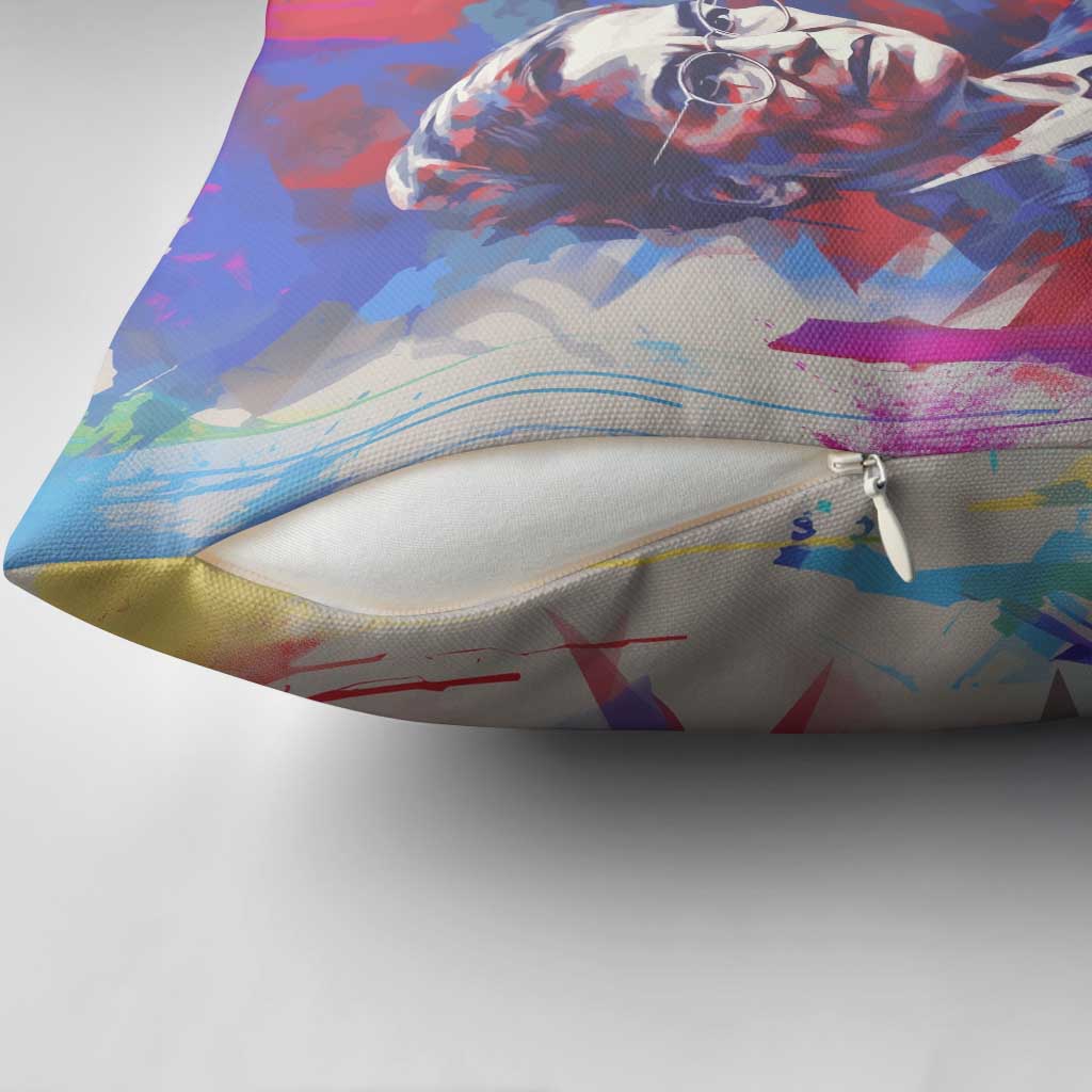 Rosa Parks Pillow Cover Red Blue Abstract Art Portrait Sitting Down to Stand Up Quote Civil Rights Tribute - Wonder Print Shop