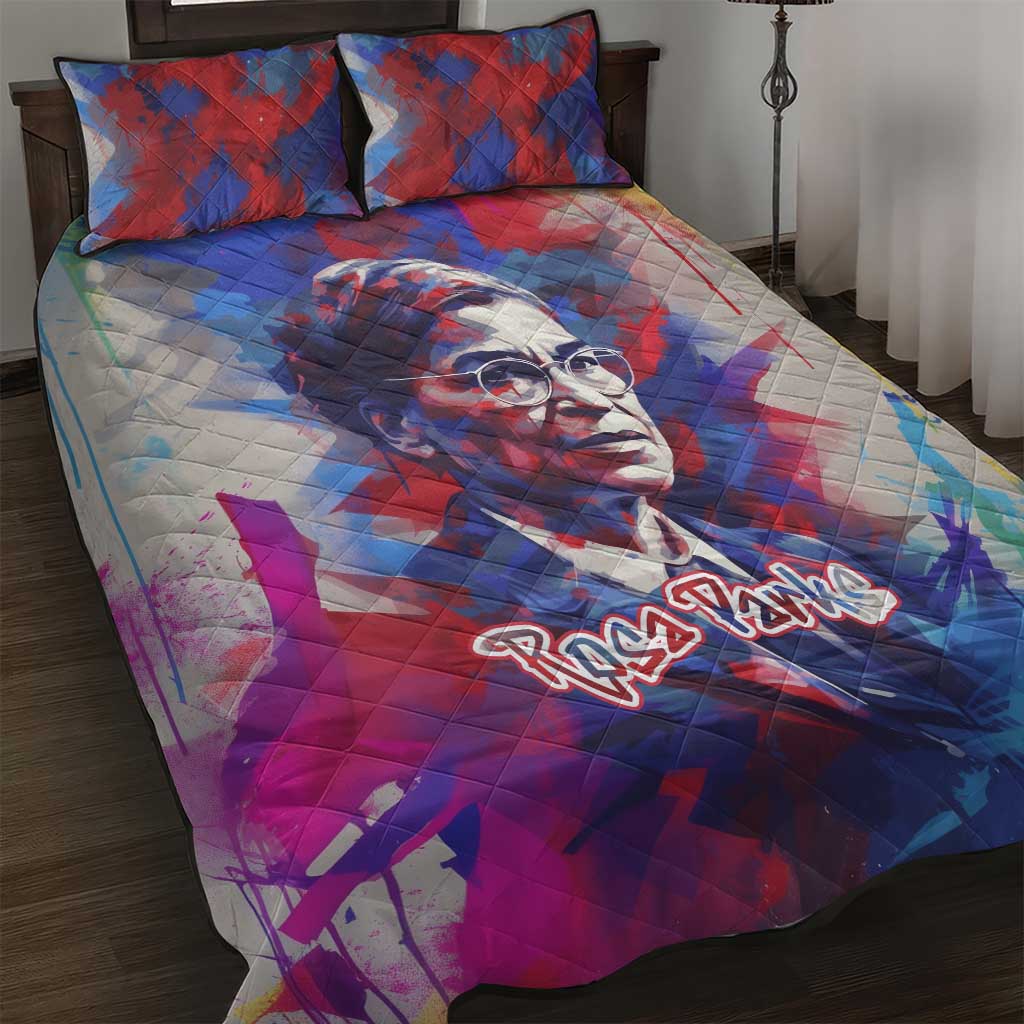 Rosa Parks Quilt Bed Set Red Blue Abstract Art Portrait Sitting Down to Stand Up Quote Civil Rights Tribute - Wonder Print Shop
