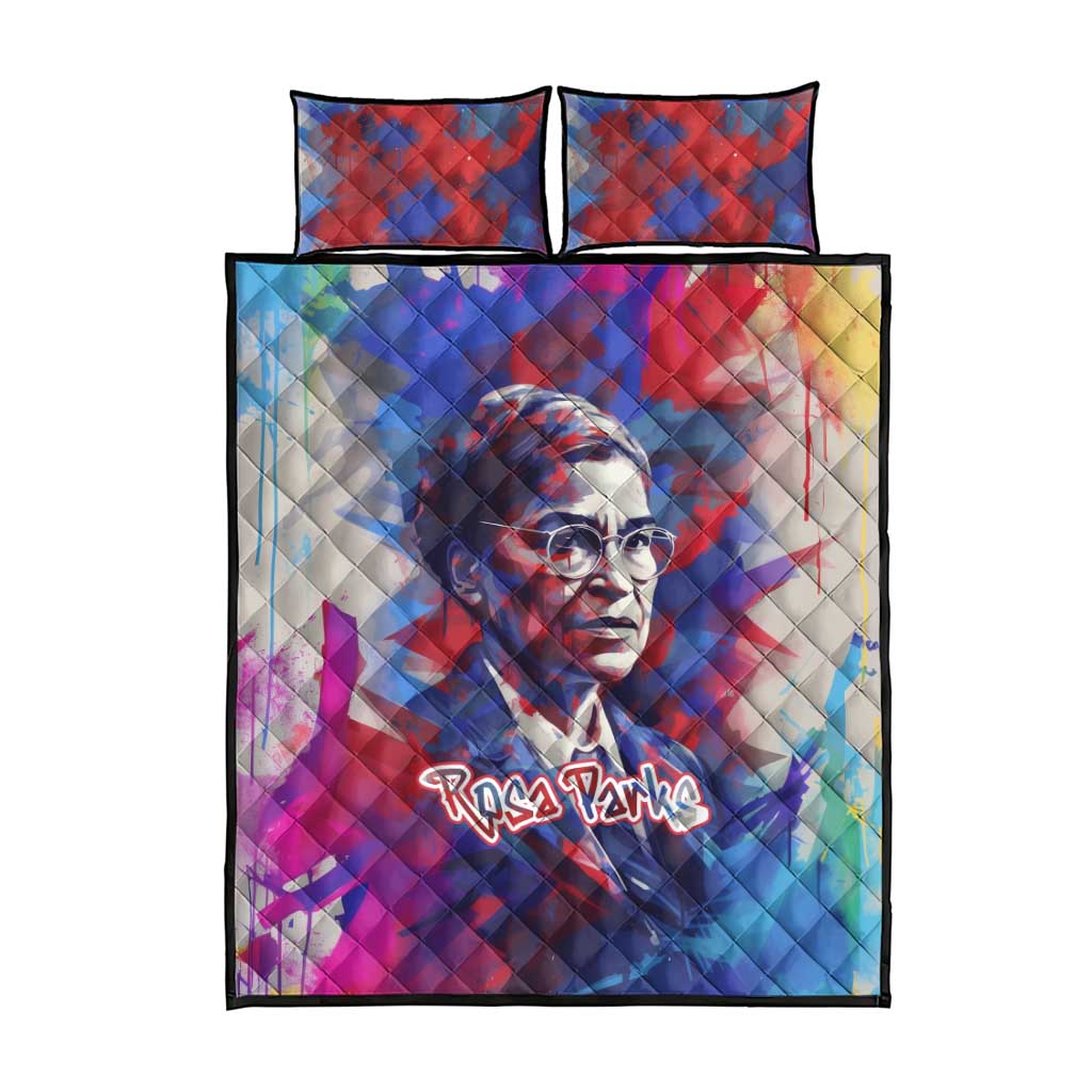 Rosa Parks Quilt Bed Set Red Blue Abstract Art Portrait Sitting Down to Stand Up Quote Civil Rights Tribute - Wonder Print Shop